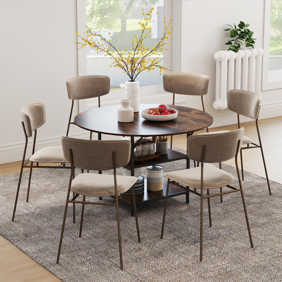 Giantex 47" Round Dining Table for 4-6 with 2-Tier Open Storage Shelves