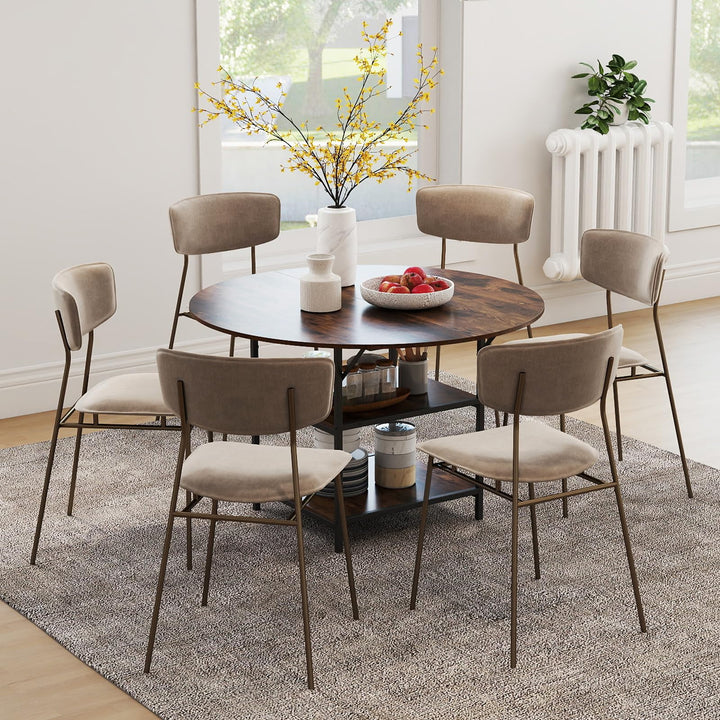 Giantex 47" Round Dining Table for 4-6 with 2-Tier Open Storage Shelves