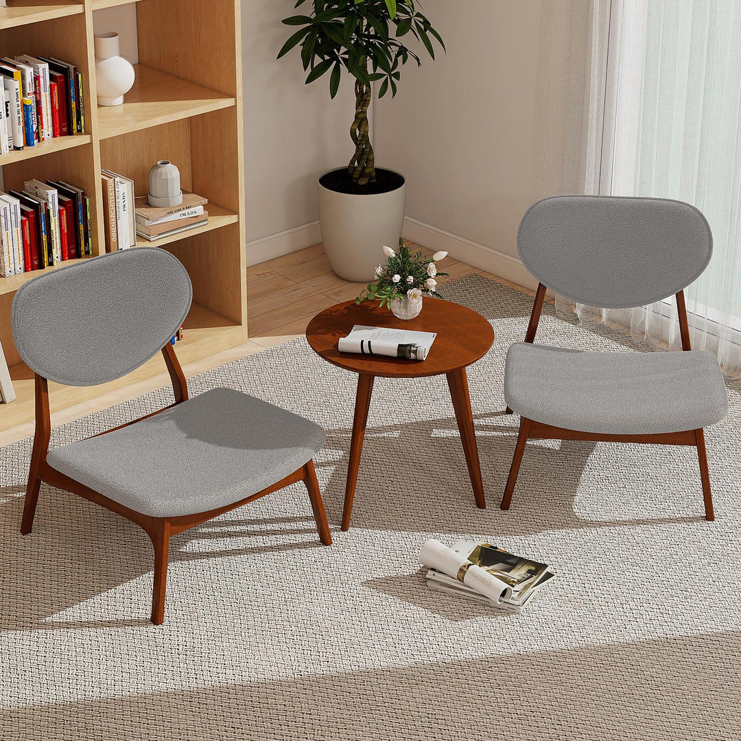 Giantex Lamb Velvet Fabric Upholstered Living Room Chairs with Side Table