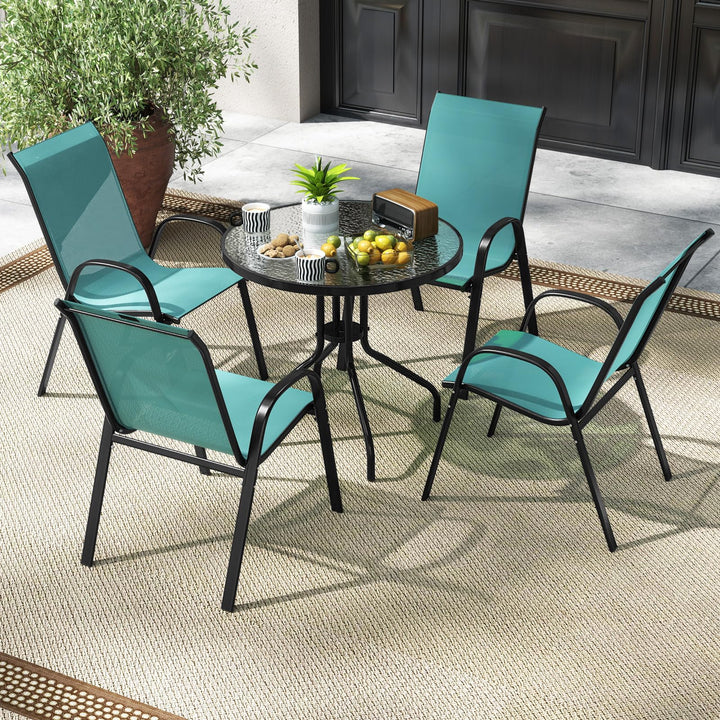 Giantex Stackable Outdoor Dining Chairs with Breathable &amp; Quick-Dry Fabric &amp; Armrests for All Weather