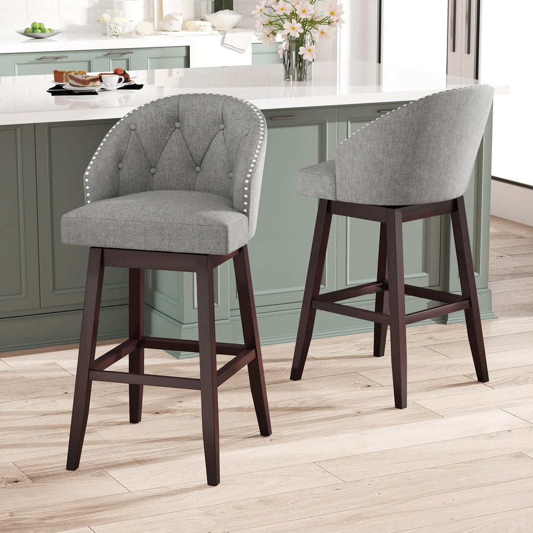 Giantex Modern Upholstered Bar Stools Set of 2/4, 31" Bar Height Swivel Kitchen Stools w/Button-Tufted Back