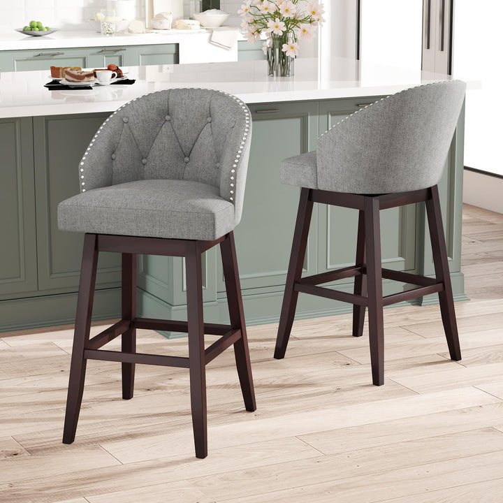 Giantex Modern Upholstered Bar Stools Set of 2/4, 31" Bar Height Swivel Kitchen Stools w/Button-Tufted Back