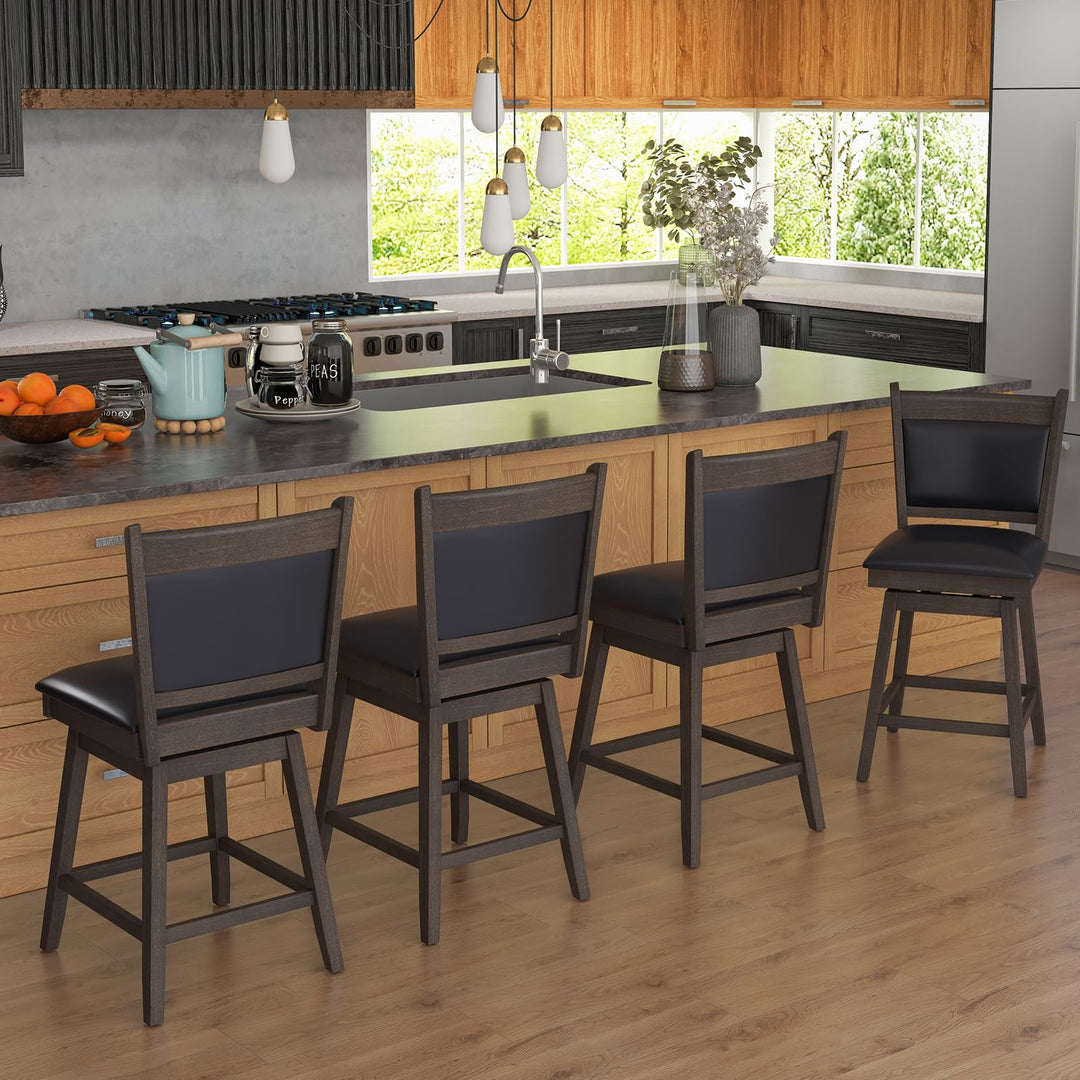 Giantex 25" Bar Stools Set, Upholstered Swivel Bar Chairs with Ergonomic Back