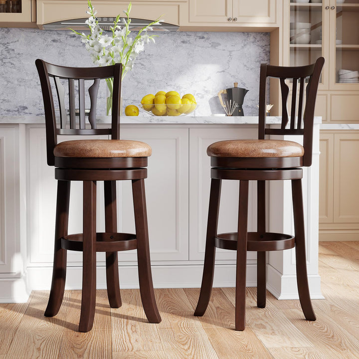 Giantex 30" Upholstered Bar Height Swivel Bar Stools Set of 2/4 with Back and Solid Rubber Frame