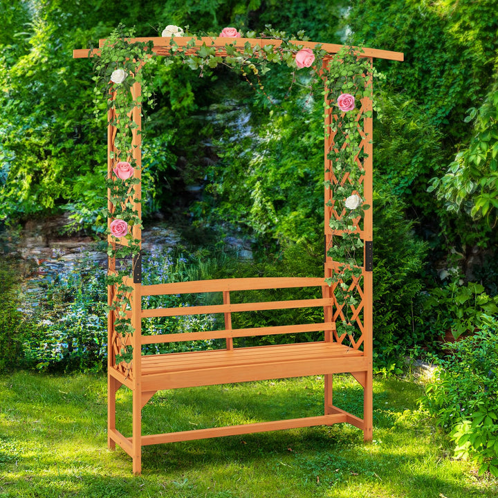 Giantex Garden Arch Trellis with Bench - 63''W x 79''H Wooden Arbor with 2-Person Outdoor Bench