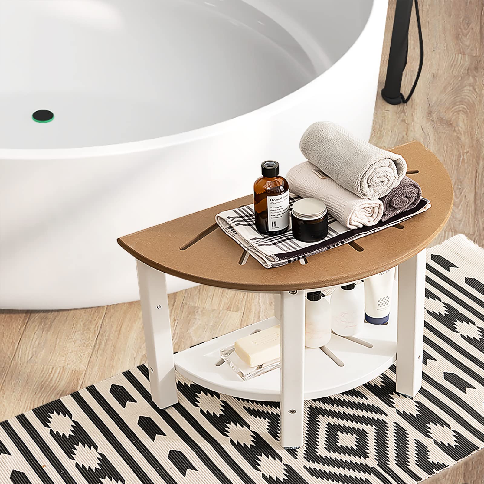 Giantex Shower Stool Waterproof HDPE - Bath Spa Seat for Shaving Legs, Storage Shelf, Non-Slip Feet