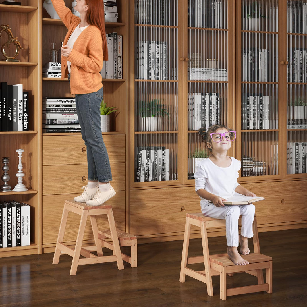 Giantex Folding Step Stool, Wooden 2-Step Stool for Kids & Adults, Holds up to 550Lbs
