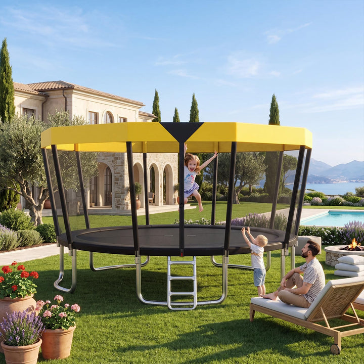 Giantex ASTM Approved Recreational Trampoline with Safety Enclosure Net &amp; Non-Slip Ladder