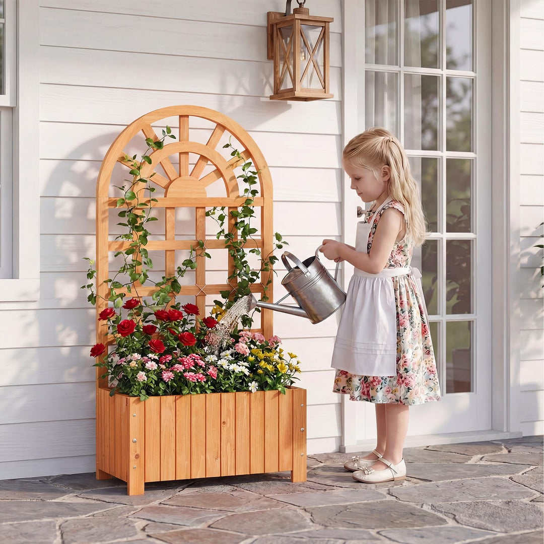 Giantex Wooden Raised Garden Bed with Trellis 48 Inch Outdoor Screen