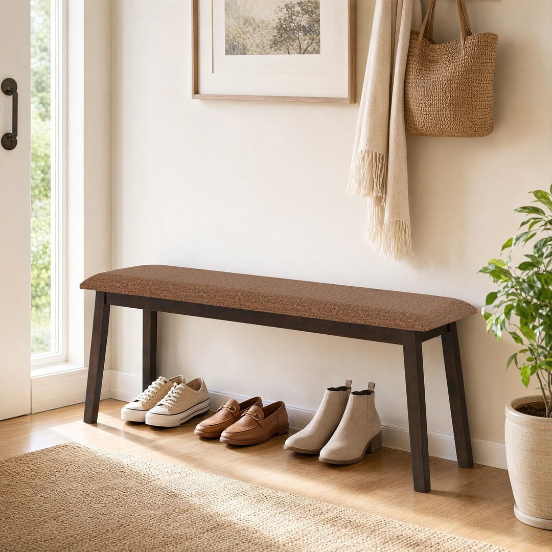 GIANTEX 43.5" Upholstered Dining Bench with Rubber Wood Frame (1/2)