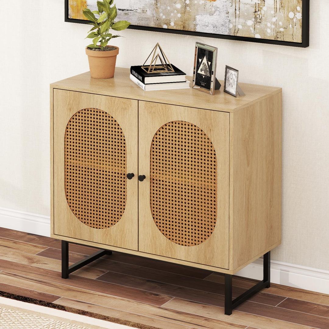 Giantex Small PE Rattan Buffet Cabinet with 2-Door Boho Sideboard