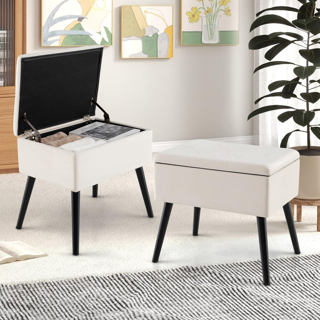 Giantex 20" Ottoman with Storage - Set of 1/2 Makeup Vanity Bench with Flip Top Storage