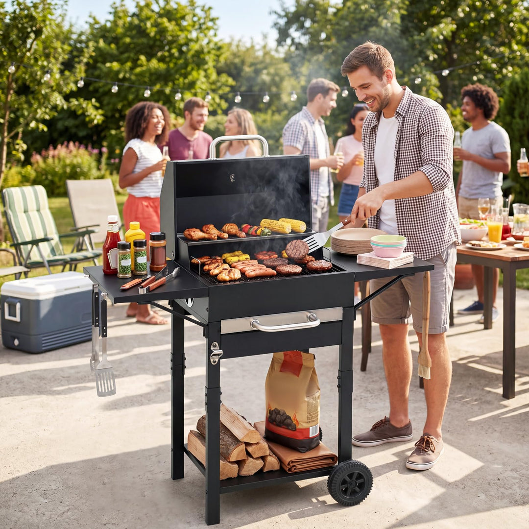 Giantex Charcoal Grill with 2 Side Tables