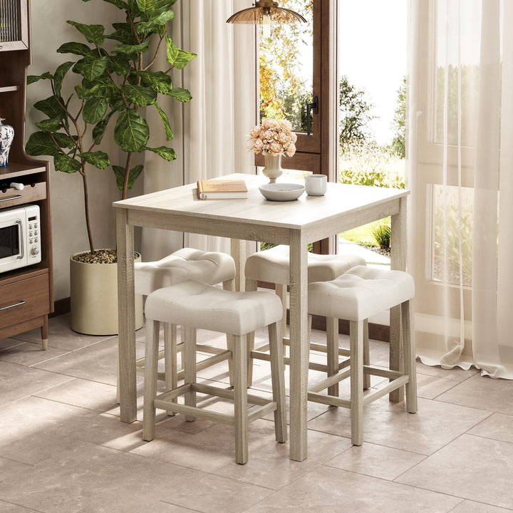Giantex Dining Table Set for 4, 5-Piece Bar Table Set with 35”x35 Square Table, 18”x11 Padded Stools
