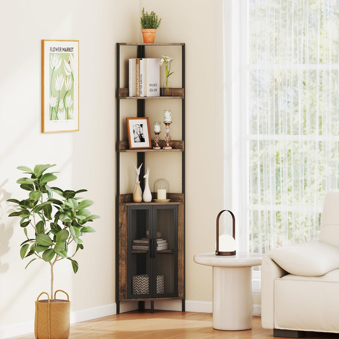 Giantex 6-Tier Corner Shelf 67 Inches Tall Corner Bookshelf with Cabinet Industrial Bookcase