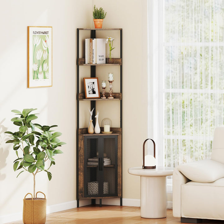 Giantex 6-Tier Corner Shelf 67 Inches Tall Corner Bookshelf with Cabinet Industrial Bookcase