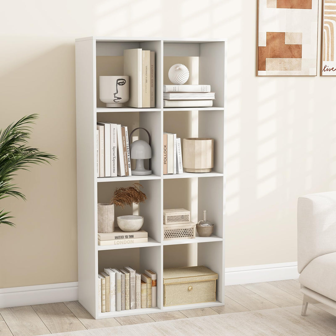 Giantex 8-Cube Bookcase, White Cubby Bookshelf w/Back Guardrail & Anti-Tipping Kits
