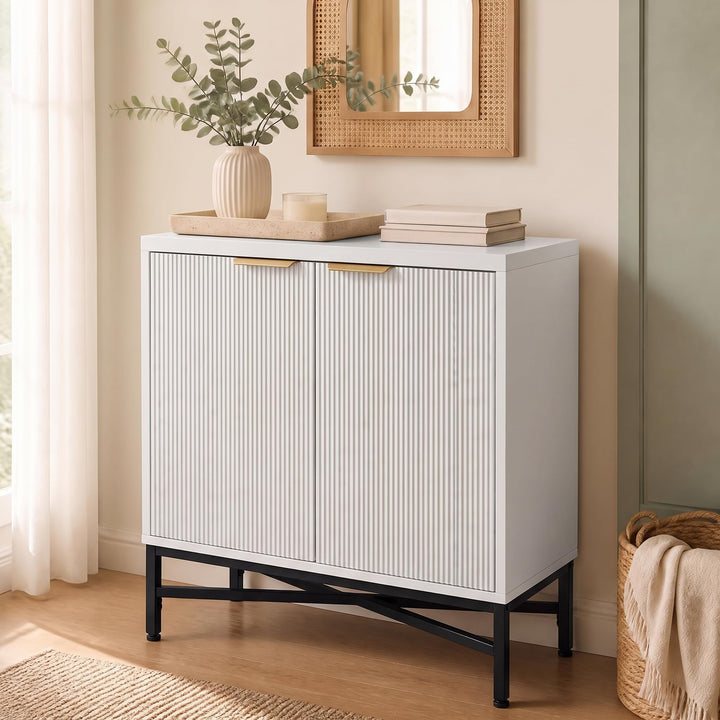GIANTEX Fluted Storage Cabinet with 2 Doors and Adjustable Shelf
