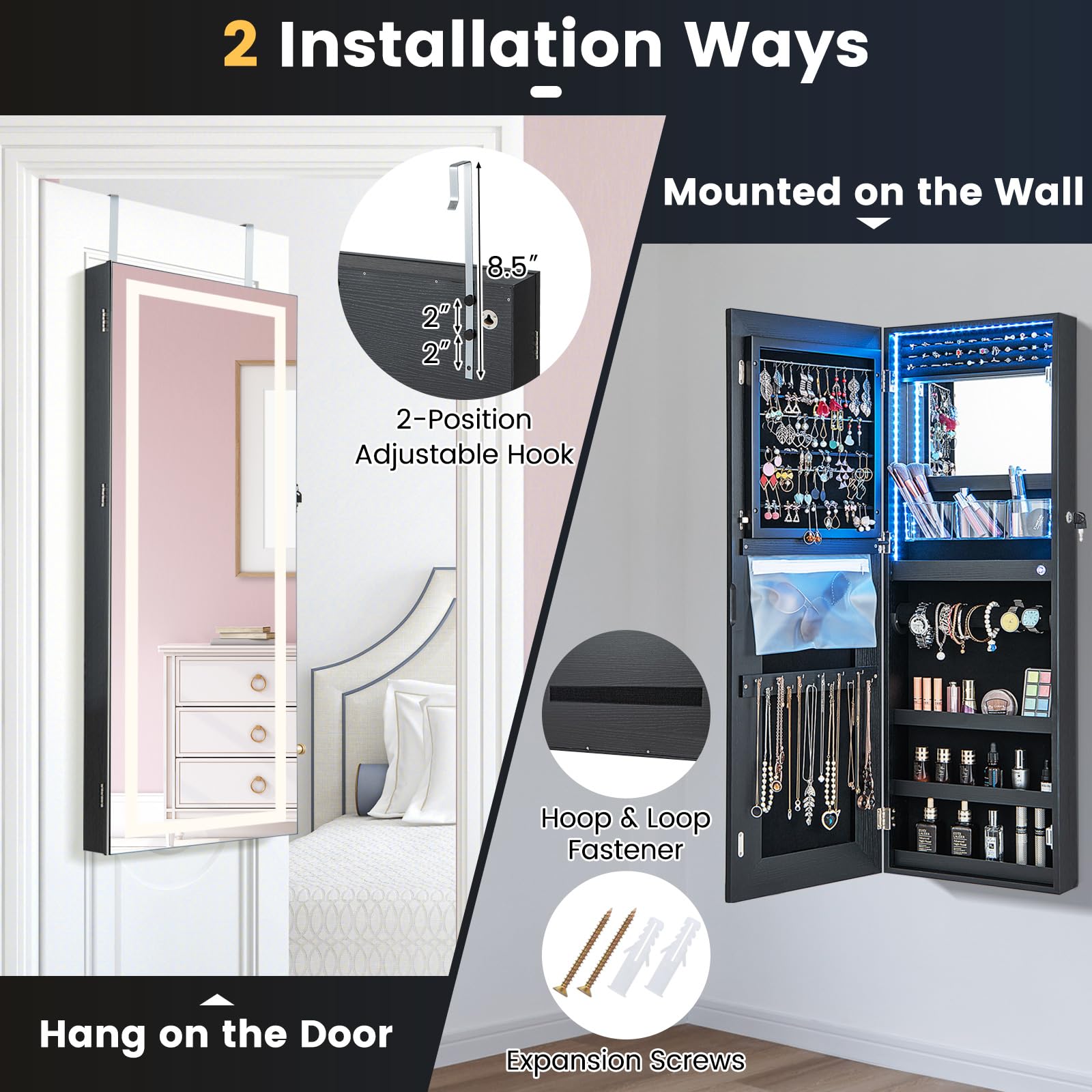 CHARMAID LED Mirror Jewelry Cabinet