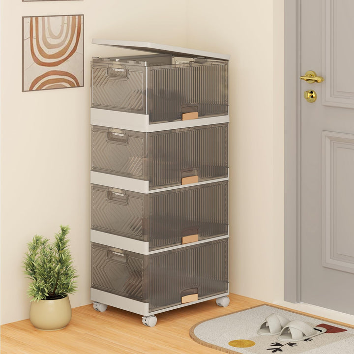 Giantex 4 Tier Stackable Storage Bins with Lids 18 GalFoldable Shoe Storage Box