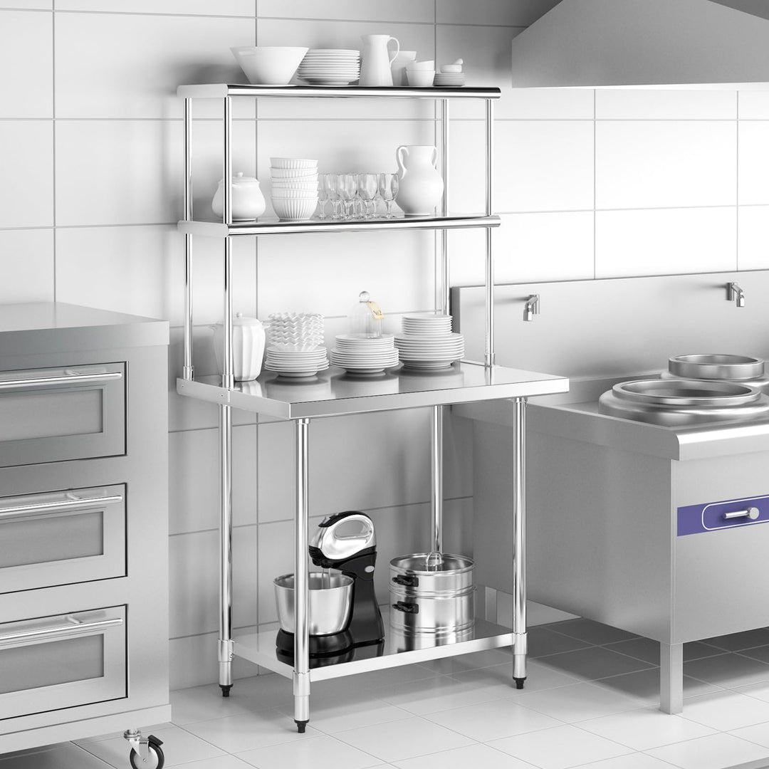 Giantex Stainless Steel Table with Overshelf, 36"×24"