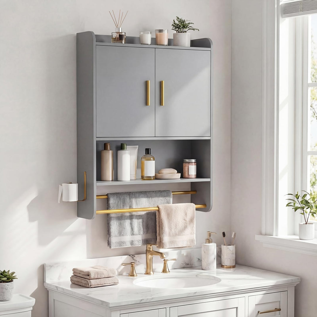 Giantex Bathroom Wall Mounted Medicine Cabinet w/Towel Bars &amp; Toilet Paper Holder