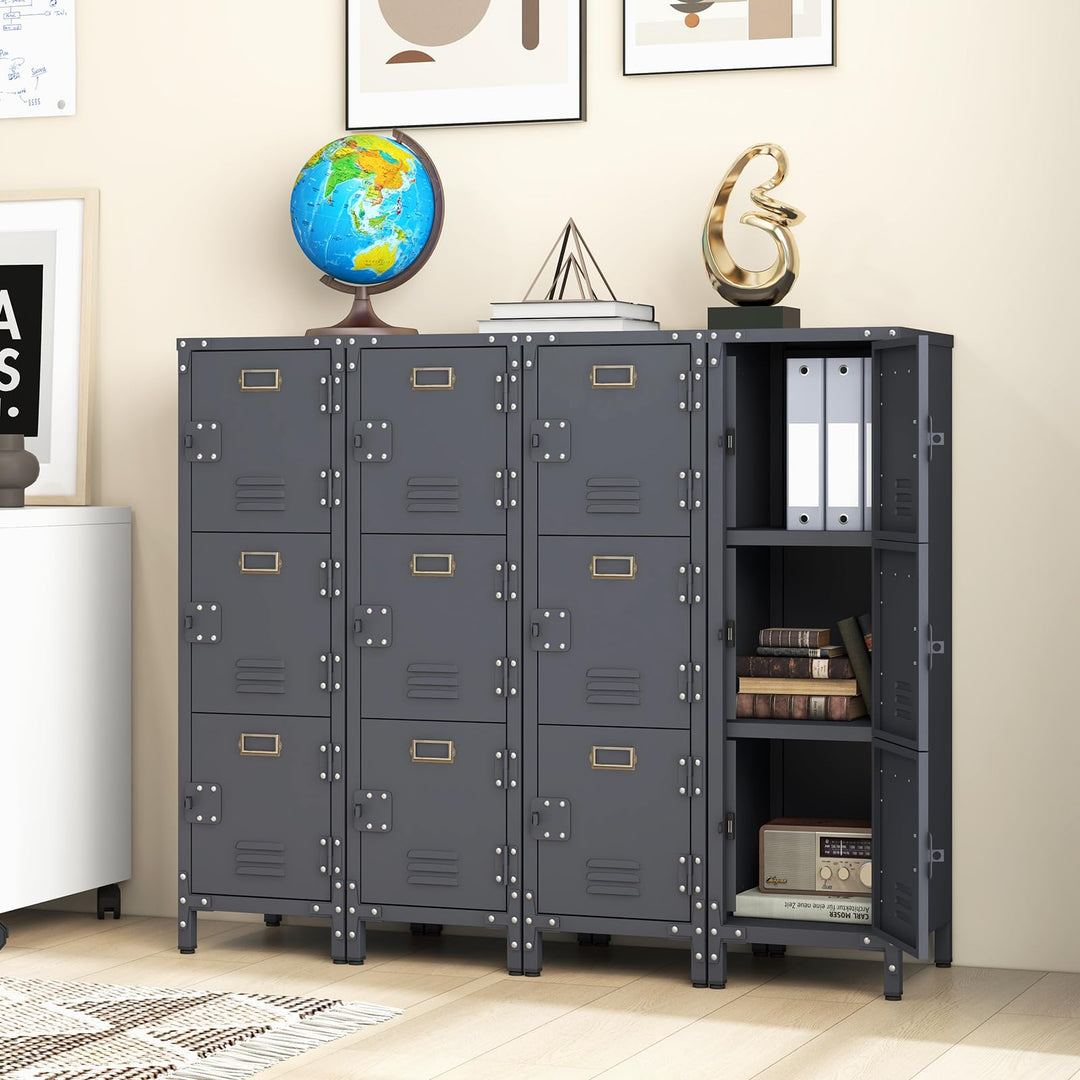 Giantex Metal Locker Cabinet, 40” Stackable Storage Cabinet w/Lockable Doors, Adjustable Feet, Anti-Toppling Device