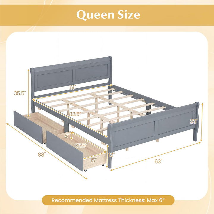 Giantex Twin/ Full/ Queen Bed with 2 Storage Drawers Wood Platform Bed with Headboard &amp; Footboard