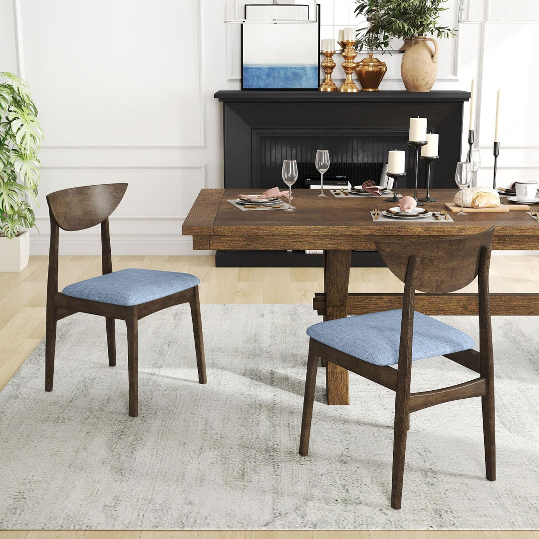 Giantex Wooden Dining Chairs Set of 2/4 Linen Fabric Upholstered Kitchen Chairs