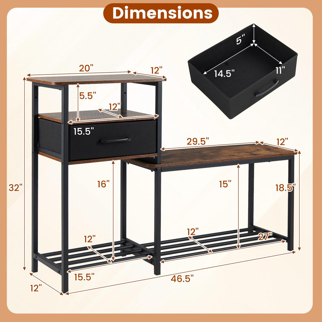 Giantex 3-Tier Industrial Shoe Storage Bench with Drawer &amp; Metal Frame