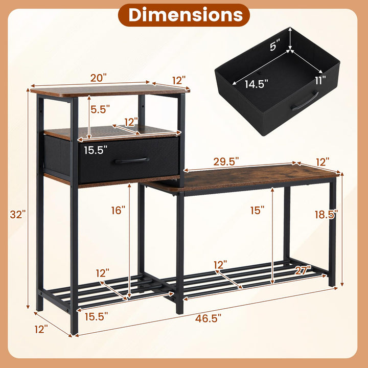 Giantex 3-Tier Industrial Shoe Storage Bench with Drawer &amp; Metal Frame