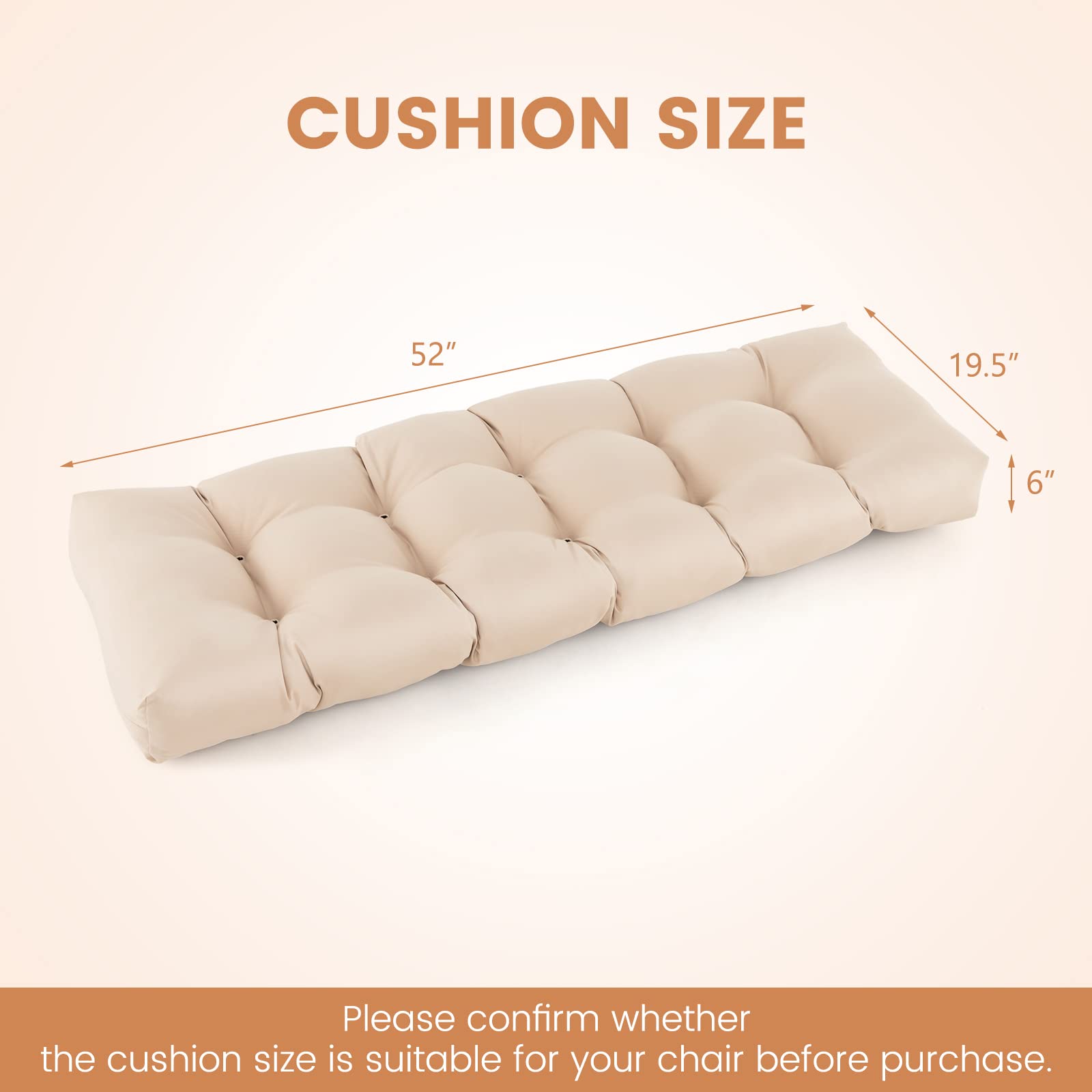 Giantex Outdoor Bench Cushion, 52 x 19.5 Inch Tufted Patio Cushion Pads for Garden Sofa Settee Couch