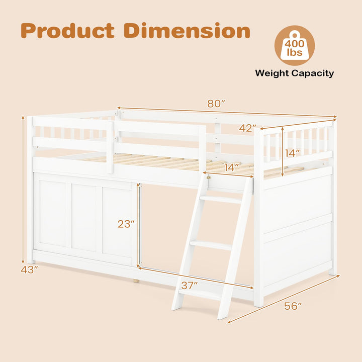GIANTEX Wooden Low Loft Bed Twin Size with Sliding Door