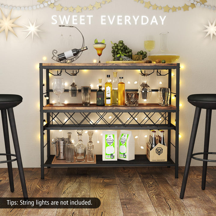Giantex 4-Tier Wine Rack Table - 7-Bottle Wine Bar Cabinet w/ 4 Wine Racks & 16 Glasses Holder