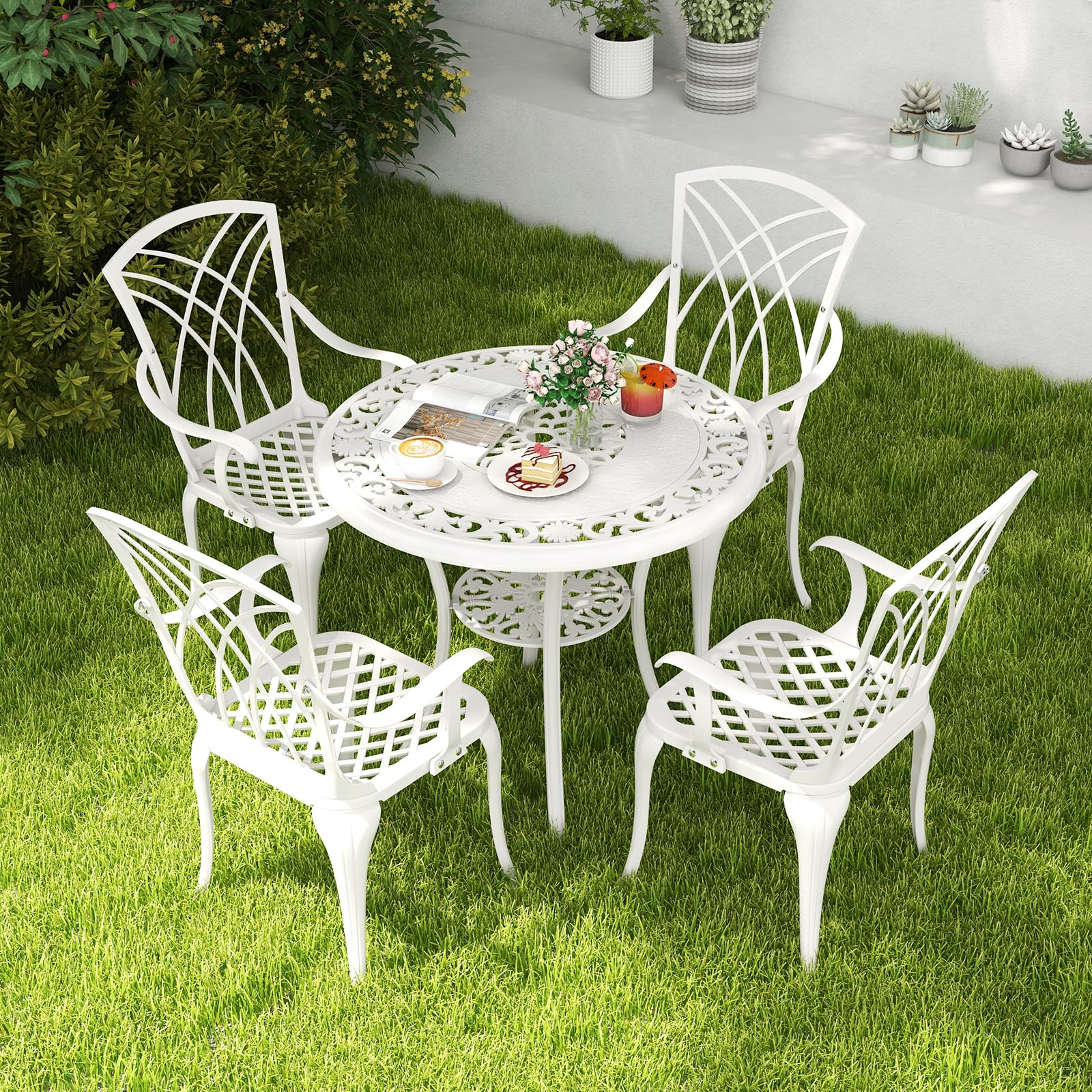 Giantex 5 Piece Patio Dining Set, All Weather Resistant Cast Aluminum Patio Furniture Set for 4