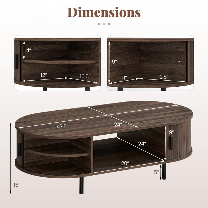 Giantex 47.5" Mid Century Modern Center Table with Sliding Tambour Doors