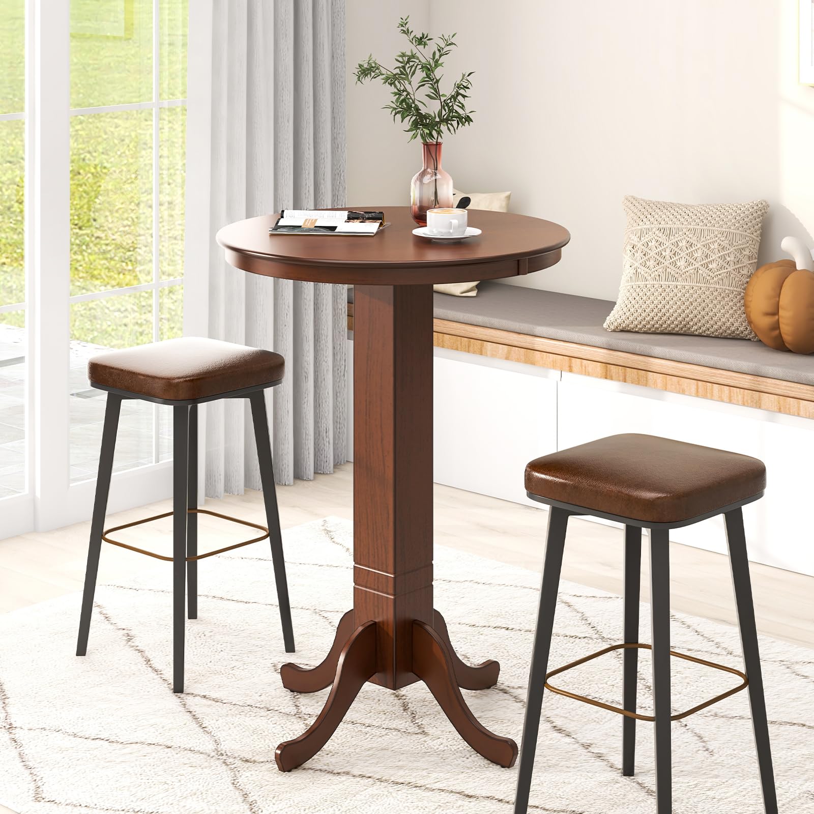 Giantex 30” Round Bar Table, Dining Table with Rubber Wood Frame