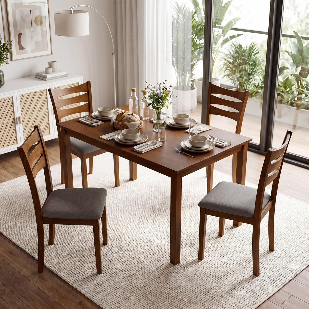 Giantex Rectangular Kitchen Table Set w/ 4 Upholstered Chairs