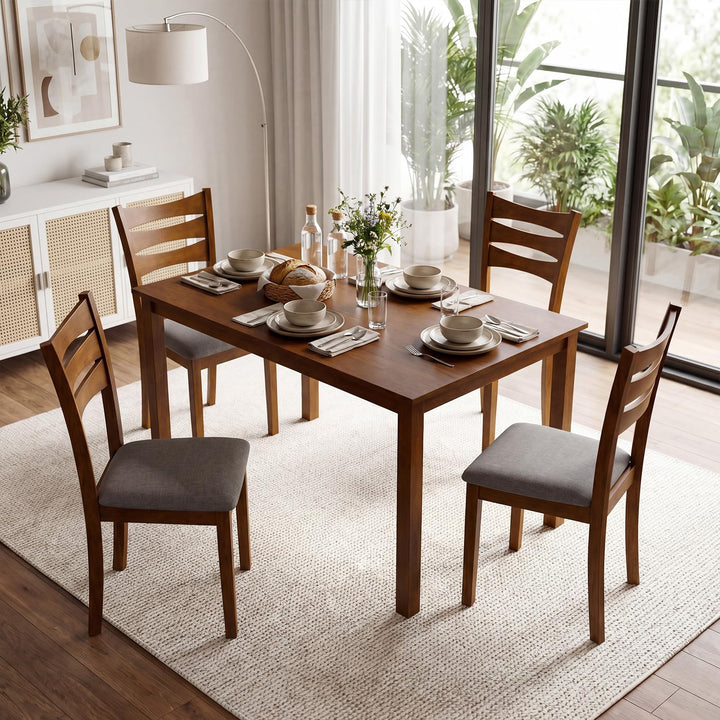 Giantex Rectangular Kitchen Table Set w/ 4 Upholstered Chairs