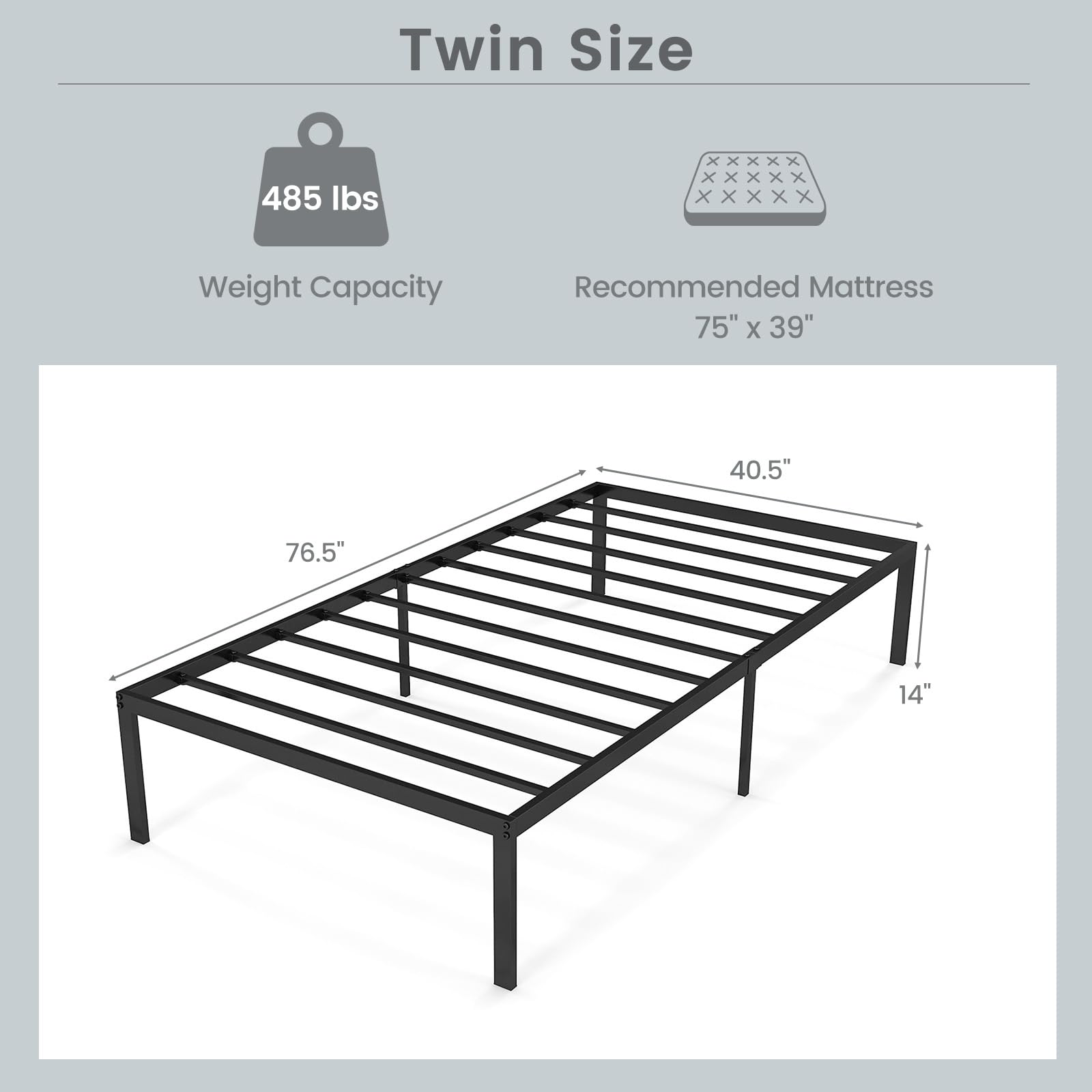 Giantex Twin Bed Frame, 14 Inch Metal Platform Bed with Under Bed Storage Space, Heavy-Duty Steel Slat Mattress Foundation