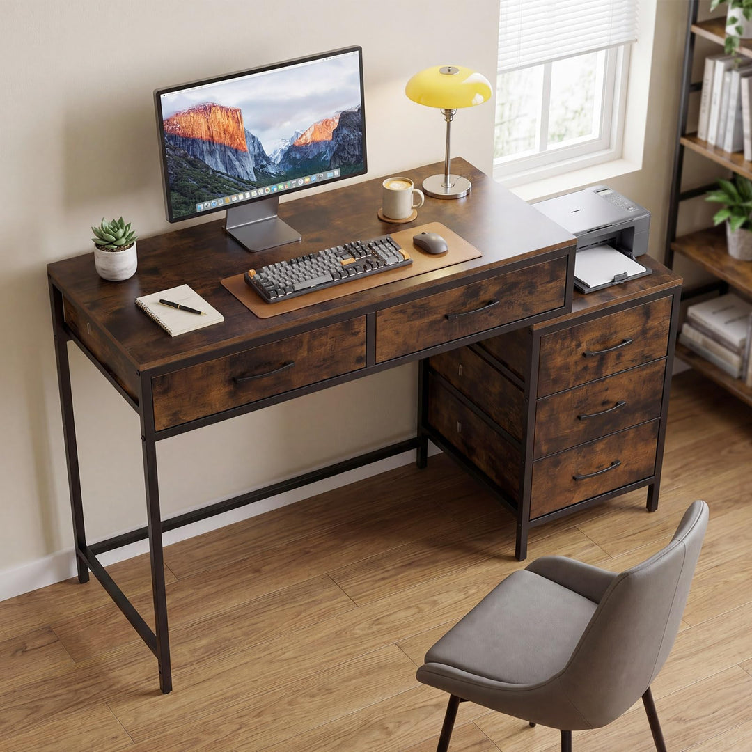 Giantex Reversible Computer Desk with 5 Drawers