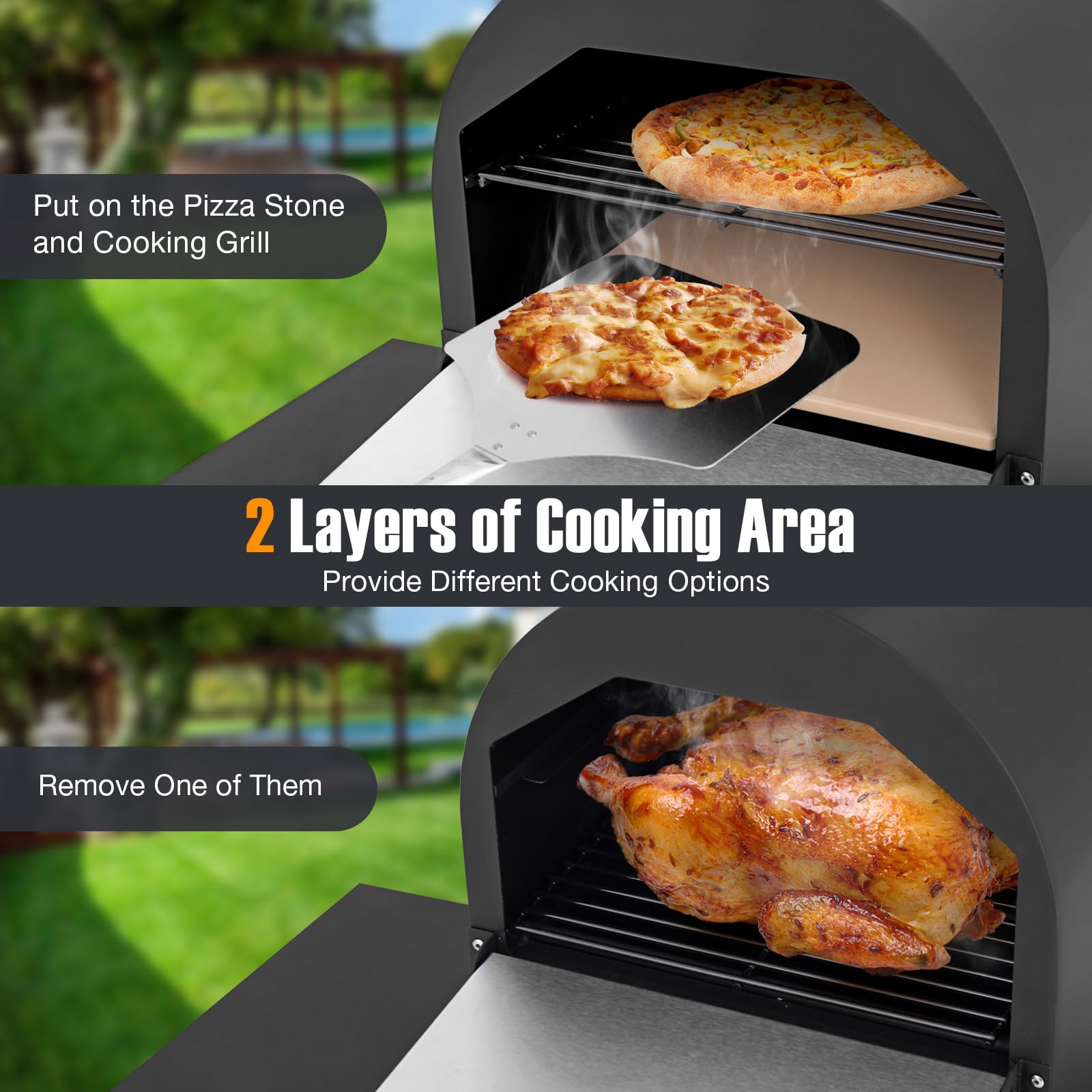 Giantex Pizza Oven Wood Fired - 2-Layer Outdoor Pizza Oven with Side Tables