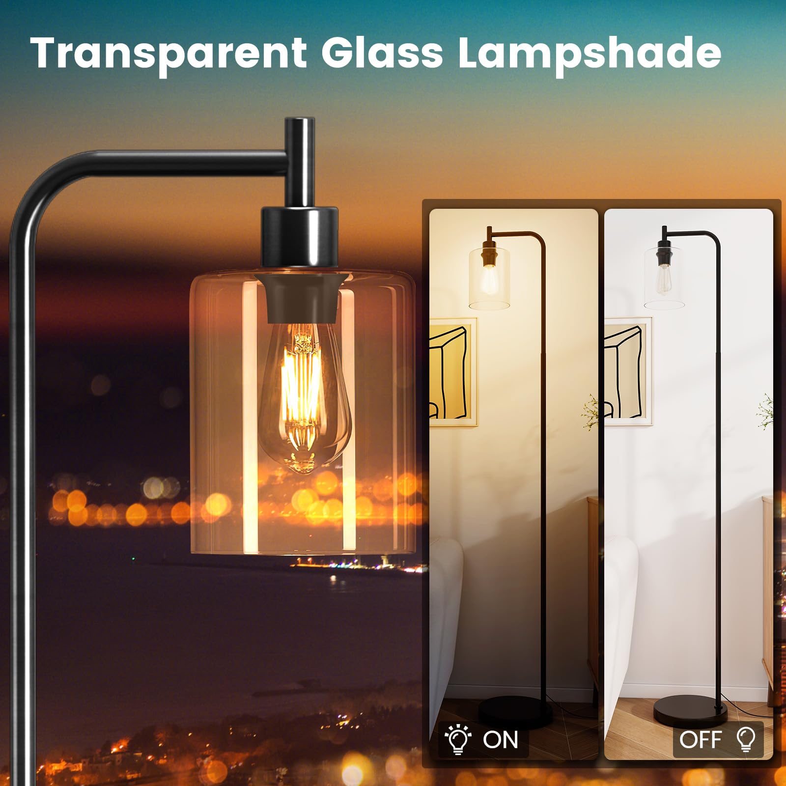 Giantex Industrial Floor Lamp, 66" Tall Pole Lamp with Clear Glass Lampshade