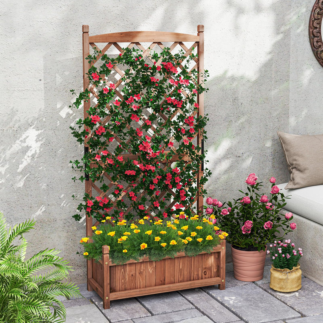 Giantex 60” Wooden Planter Container with Drainage Holes Trellis