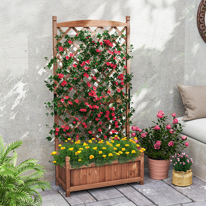 Giantex 60” Wooden Planter Container with Drainage Holes Trellis