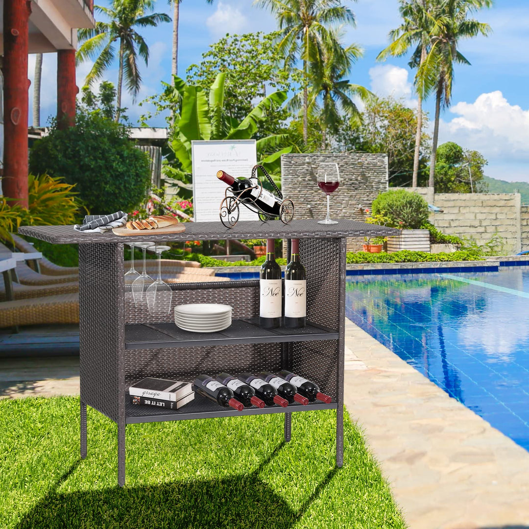 Outdoor Patio Rattan Wicker Bar Counter Table