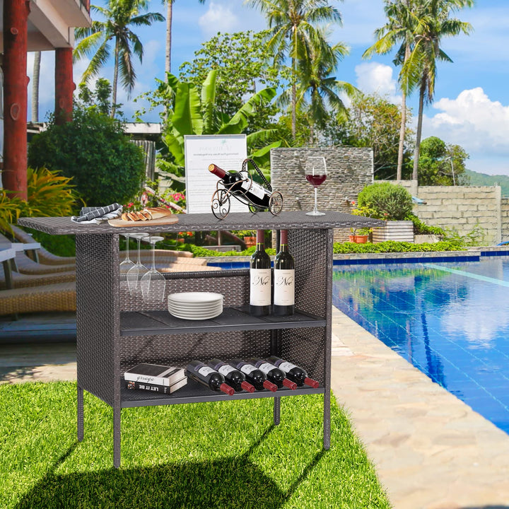 Outdoor Patio Rattan Wicker Bar Counter Table
