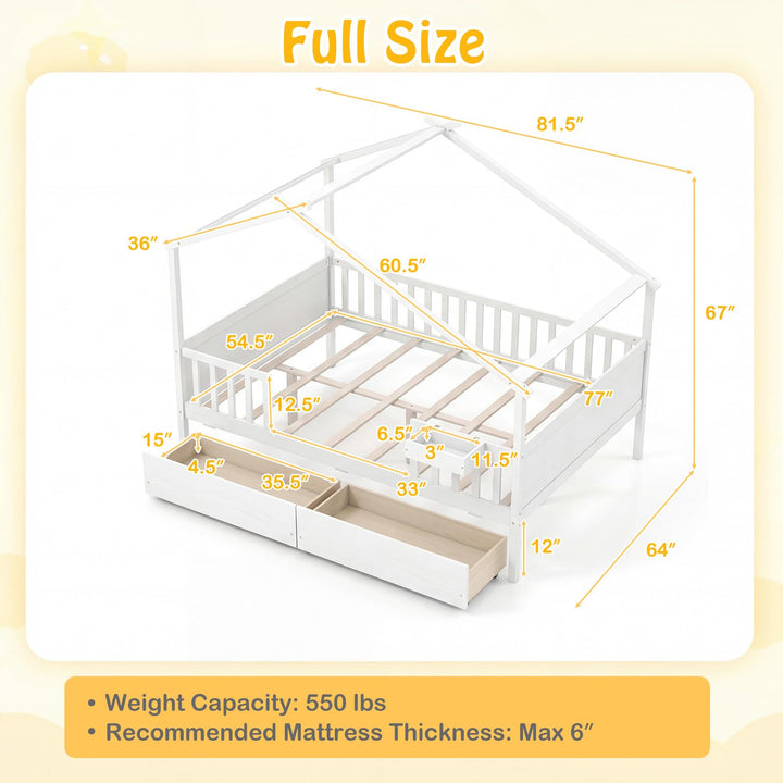 Giantex Full Size House Bed with Roof and Fence Rails for Kid
