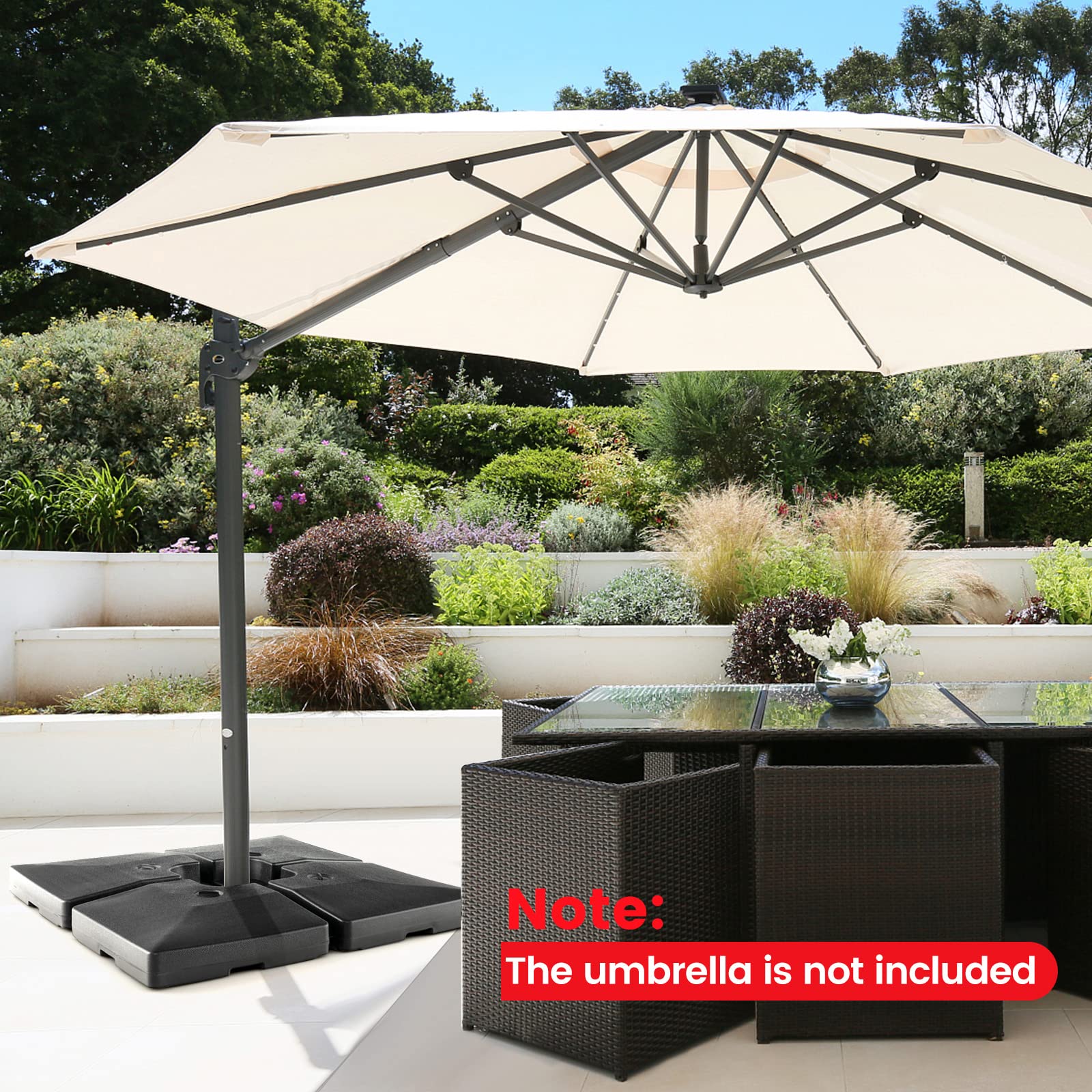 Giantex 284 lbs Fillable Offset Patio Umbrella Base, 4PCS Umbrella Stand Water Sand Weight for Cantilever Umbrella