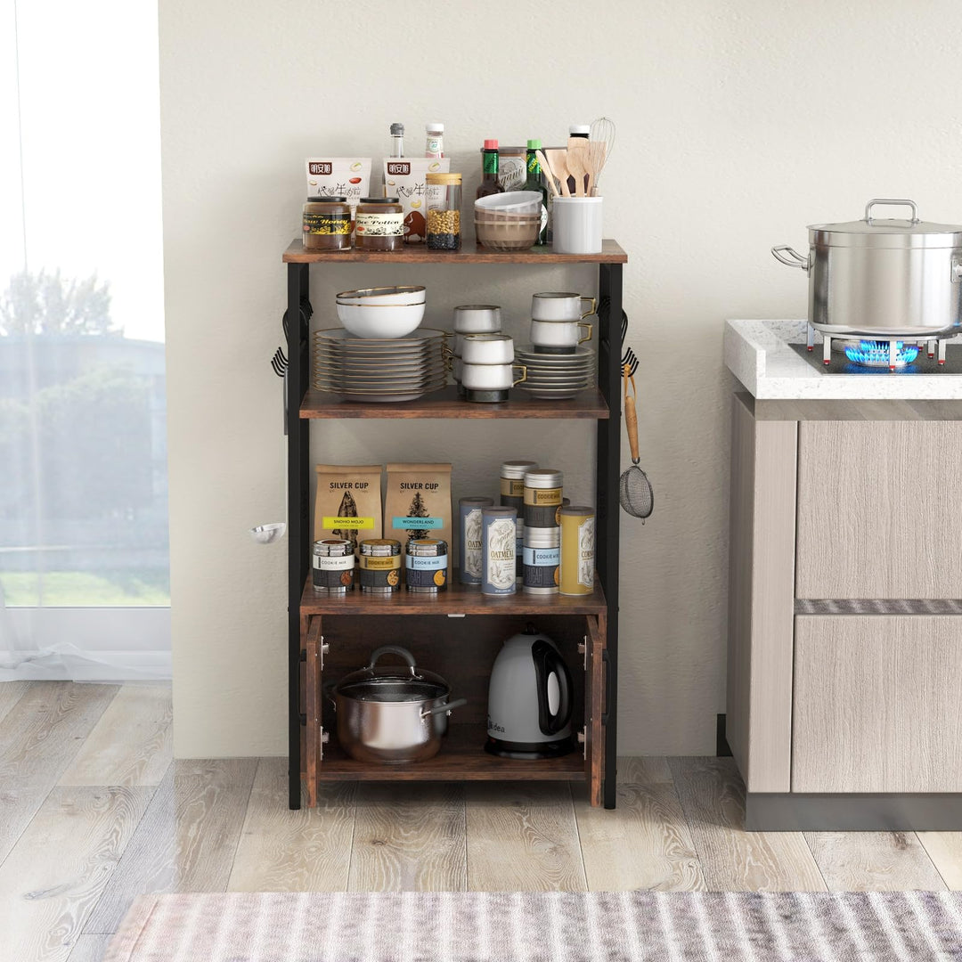 Giantex Kitchen Bakers Rack with Storage, 3-Tier Industrial Microwave Stand with Open Shelves and 10 Removable S-Shaped Hooks